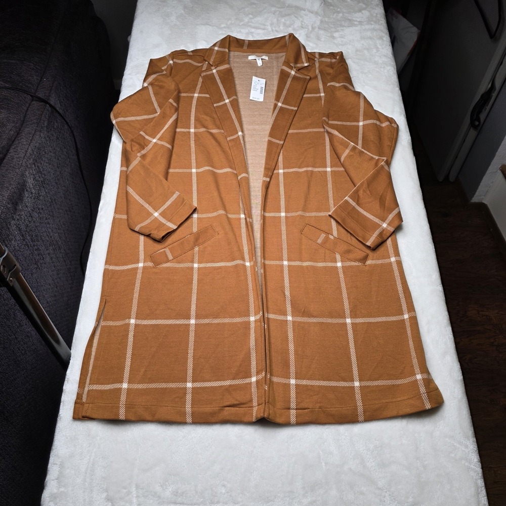 Maurices Women's Size L Burnt Orange Plaid Light Weight Blazer Sweater